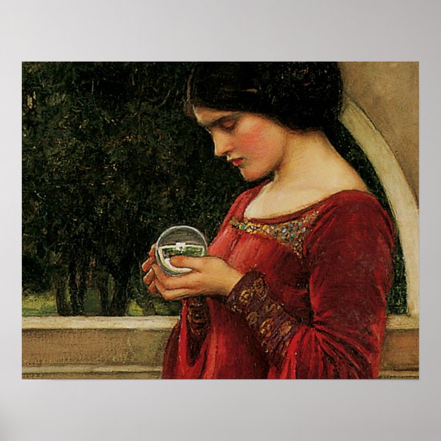 Póster Pintura de Waterhouse da Mulher Cristal Ball (Frente)