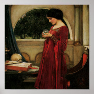 Póster Pintura de Waterhouse da Mulher Cristal Ball