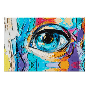 Póster Pintura Digital Abstrata a Óleo de Olhos Bonitos