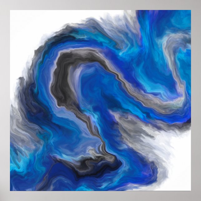 Poster Pintura digital Abstrato de onda azul (Frente)