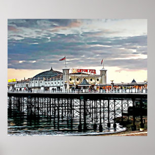 Poster Pintura digital Brighton Pier & Cloudy Sky