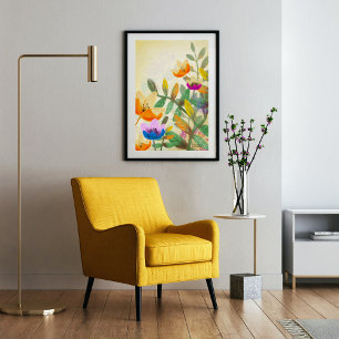 Poster Pintura digital floral de floresta colorida origin