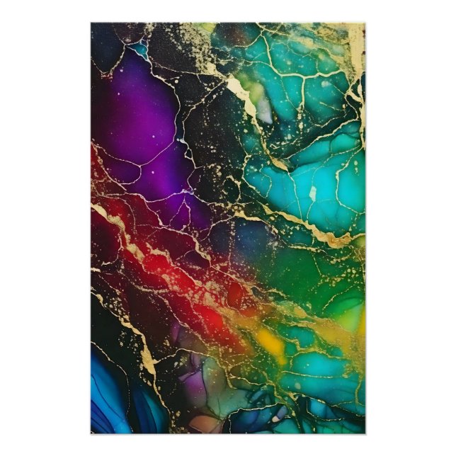 Póster Pintura do arco-íris com tinta a álcool (Frente)