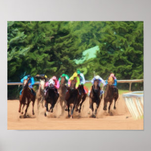 Poster Pintura do bloco da corrida de cavalos