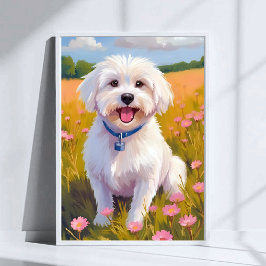 Poster Pintura do Campo de Flores do Cão Maltês