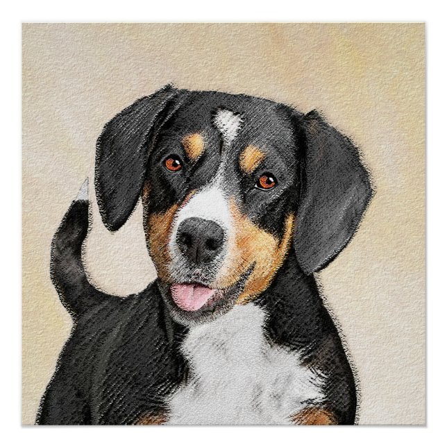 Póster Pintura do Cão de Montanha Entlebucher - Arte Orig (Frente)
