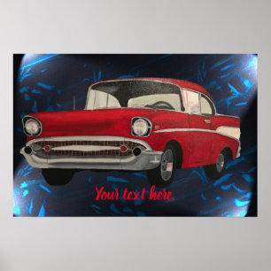 Poster Pintura do carro vintage vermelho em preto abstrat