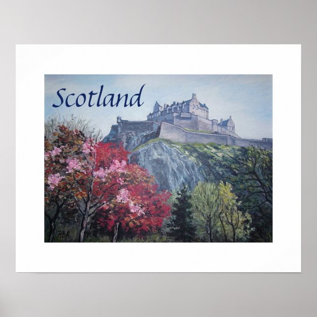 Poster Pintura do Castelo de Edinburgh Scotland por Pola. (Frente)
