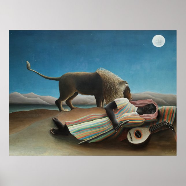 Poster Pintura do Leão da Cigana Adormecida de Henri Rous (Frente)