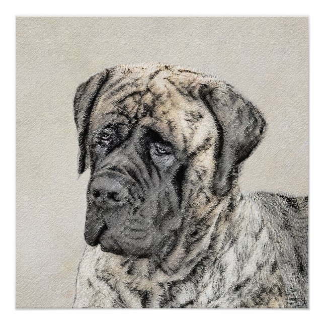 Póster Pintura do Mastiff Inglês (Brindle) - Arte Canina (Frente)