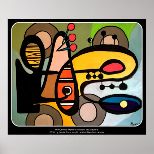 Póster Pintura do Médio do século moderno Abstrato da máq
