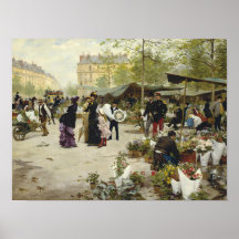 Pintura do mercado de flores em Paris (antiga arte