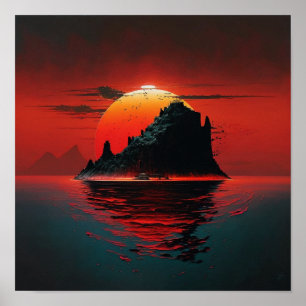 Poster Pintura do pôr do sol da ilha fofa