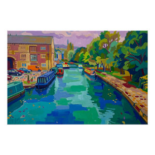 Póster Pintura do Porto de Canal de Sowerby Bridge em Est