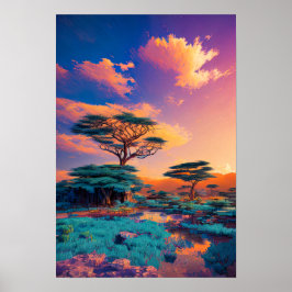 Poster Pintura do Sol na Paisagem Africana