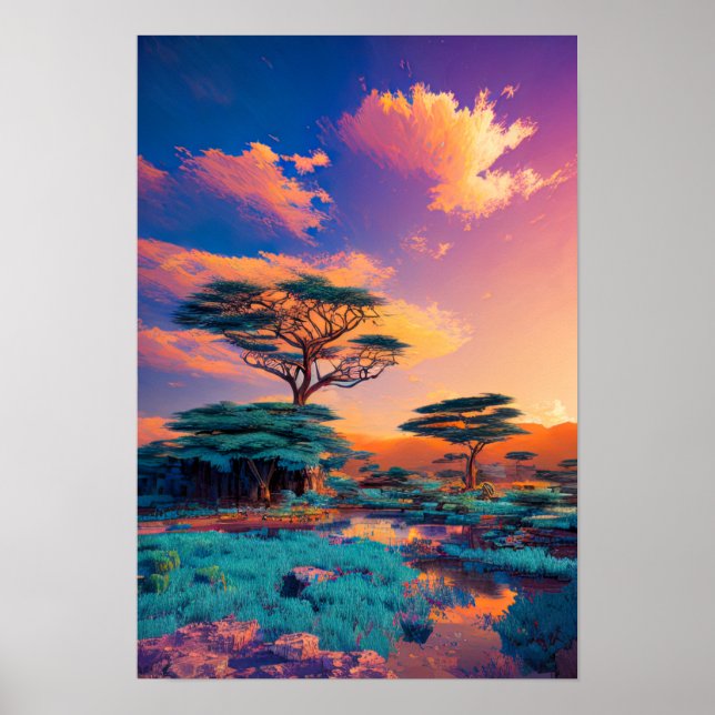 Poster Pintura do Sol na Paisagem Africana (Frente)