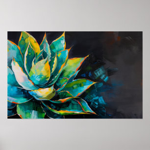 Poster Pintura do sudoeste do cacto de agave verde preto