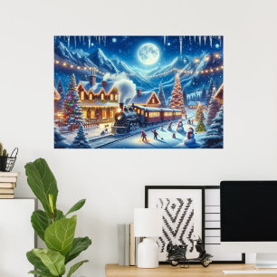Poster Pintura do trem expresso de férias de inverno