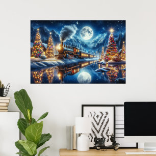Poster Pintura do trem expresso de férias de inverno