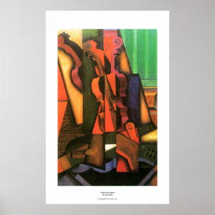 Poster Pintura do violino e da guitarra da arte do Cubist