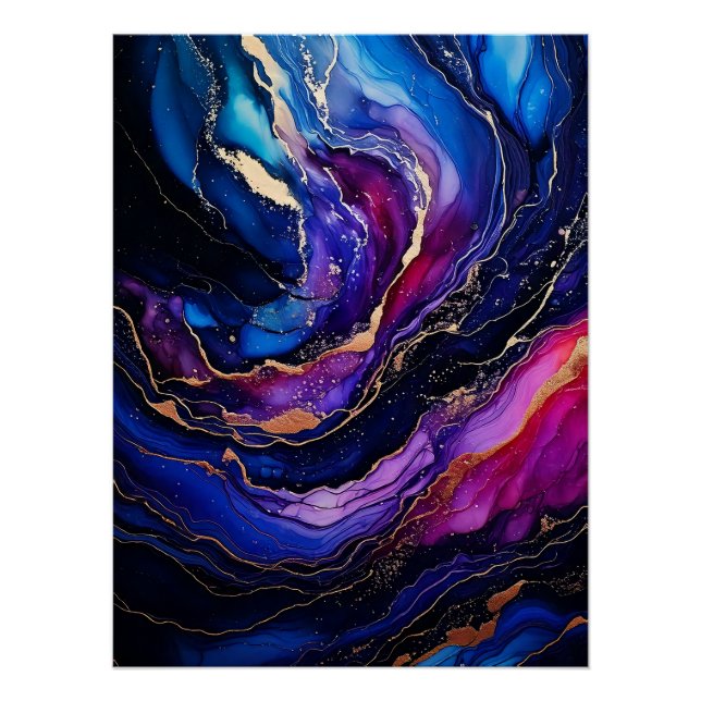 Póster Pintura Dourada de tinta apphire Ametyst (Frente)
