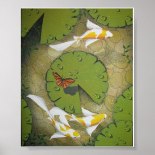 Póster pintura dourada do koi