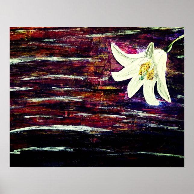 Poster Pintura em abstrato acrílico com flor (Frente)