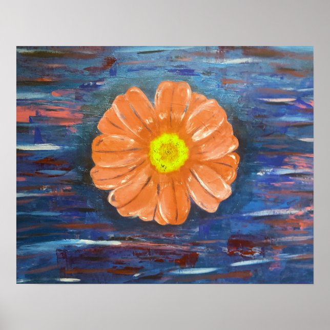 Poster Pintura em abstrato acrílico com flor (Frente)