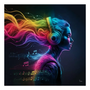 Póster Pintura em água 3D vibrante com Padrões giratórios