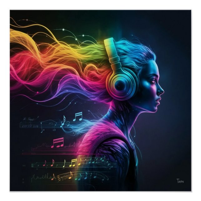 Póster Pintura em água 3D vibrante com Padrões giratórios (Frente)