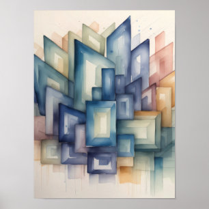 Poster Pintura em Aquarela Abstrata Geométrica Moderna 1: