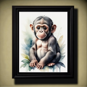 Poster Pintura em Aquarela Berçário de Chimpanzé Bebê 5:4