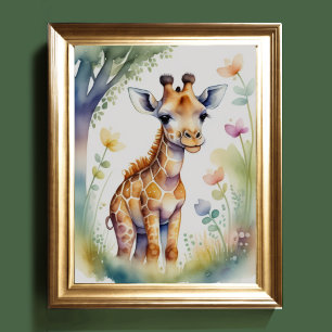 Poster Pintura em Aquarela Berçário de Girafa Bebê 5:4