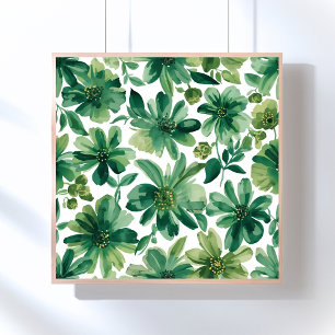 Poster Pintura em Aquarela Botânica Floral Jardim Verde