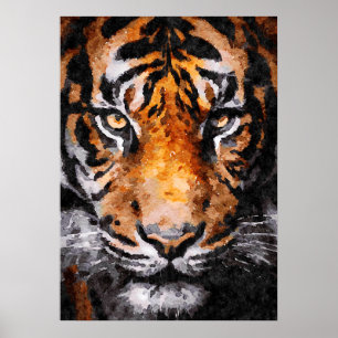Poster Pintura em aquarela com cabeça de Tigre