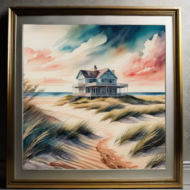 Poster Pintura em aquarela da casa de praia (Criador carregado)