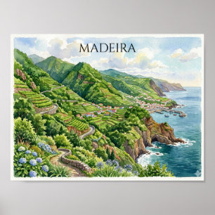 Poster Pintura em Aquarela da Colorida Madeira Portugal