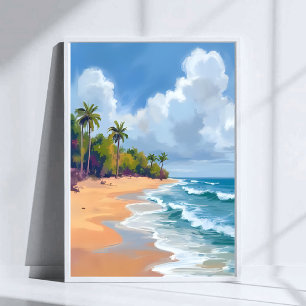 Poster Pintura em Aquarela da Costa do Oceano no Havaí