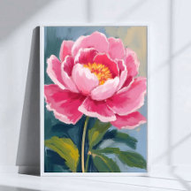 Pintura em Aquarela da Flor de Peônia Rosa