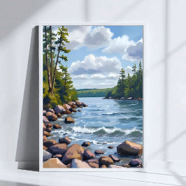 Poster Pintura em Aquarela da Margem do Lago Tahoe Tranqu