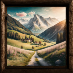 Poster Pintura em Aquarela da Paisagem Montanha