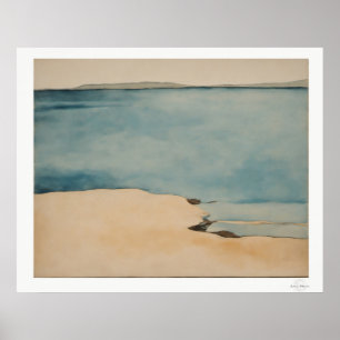 Poster Pintura em Aquarela da Praia Arenosa, Costa Tranqu
