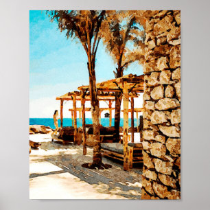 Poster Pintura em aquarela da praia de Mykonos