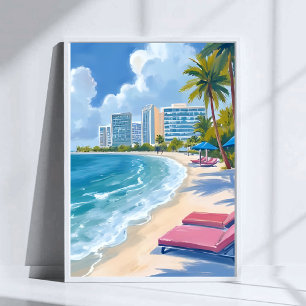 Poster Pintura em Aquarela da South Beach Miami Flórida