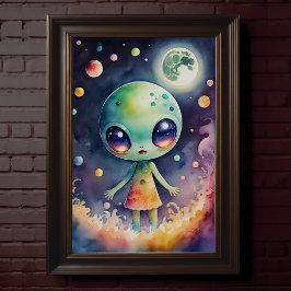 Poster Pintura em aquarela de Alienígena Chibi