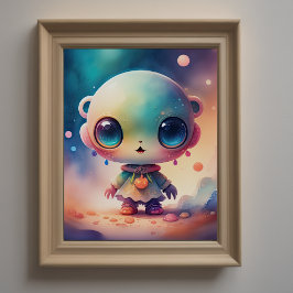 Poster Pintura em aquarela de Alienígena Chibi