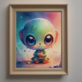 Poster Pintura em aquarela de Alienígena Chibi