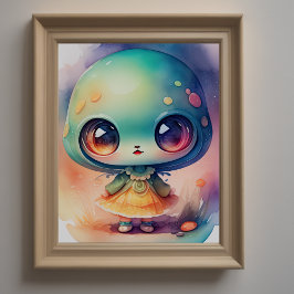 Poster Pintura em aquarela de Alienígena Chibi