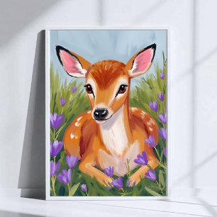 Poster Pintura em Aquarela de Animal Filhote de Veado