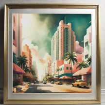 Pintura em Aquarela de Arte Deco Miami